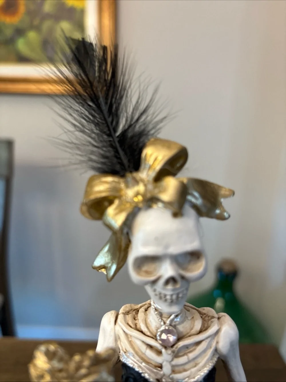 Bella Lux Halloween Skeleton Bow Mask Lady Figurine Leopard Sequin Dress